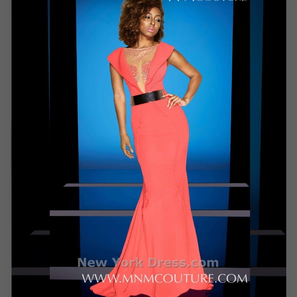 Coral Plunge Illusion Dress